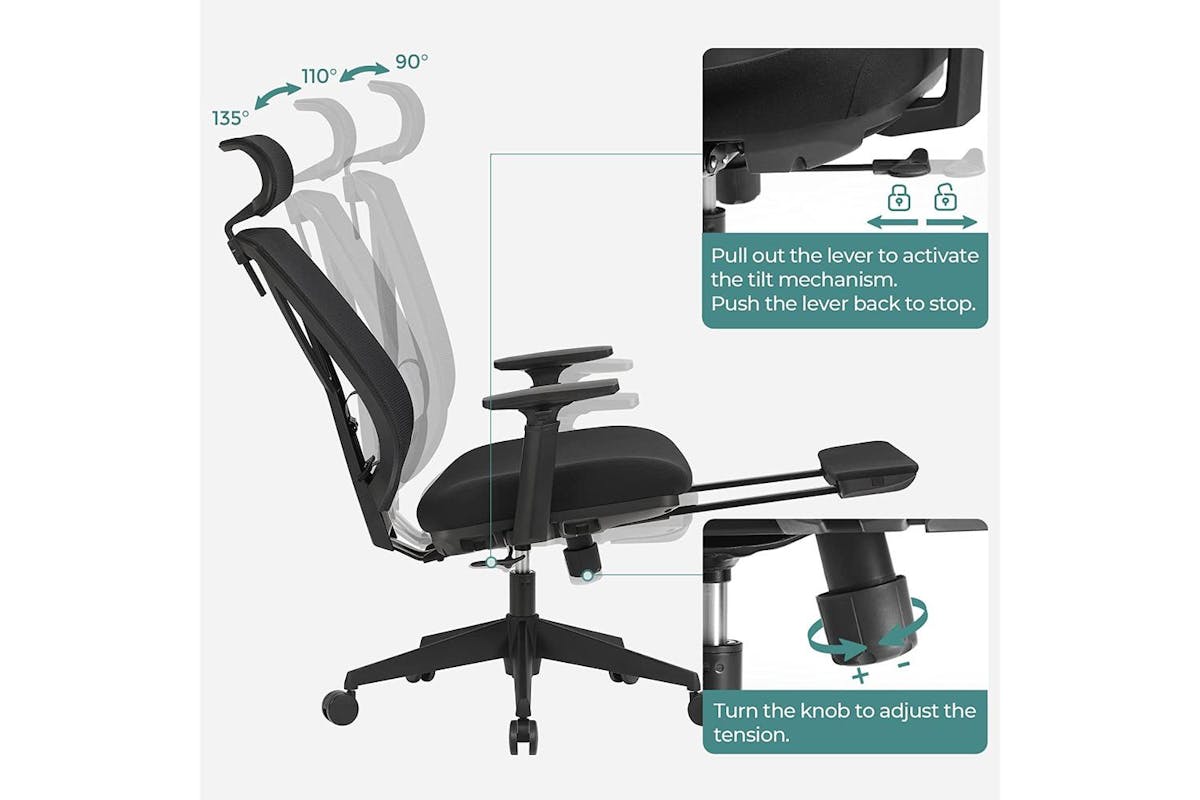 Office Chair | Office Chair | Mesh And Faux Leather | Adjustable Height-4