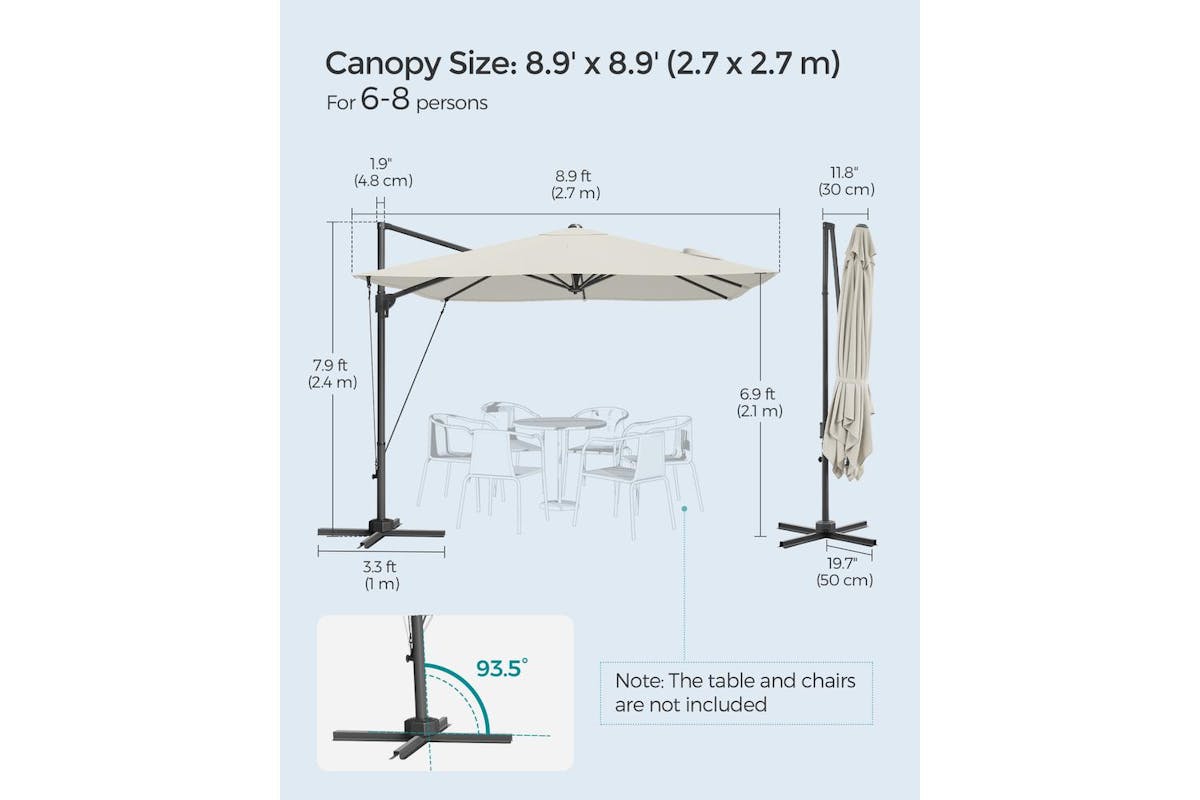 Songmics Patio Umbrella | Cantilever Parasol | Polyester | 2.7 X 2.7 Metres-8