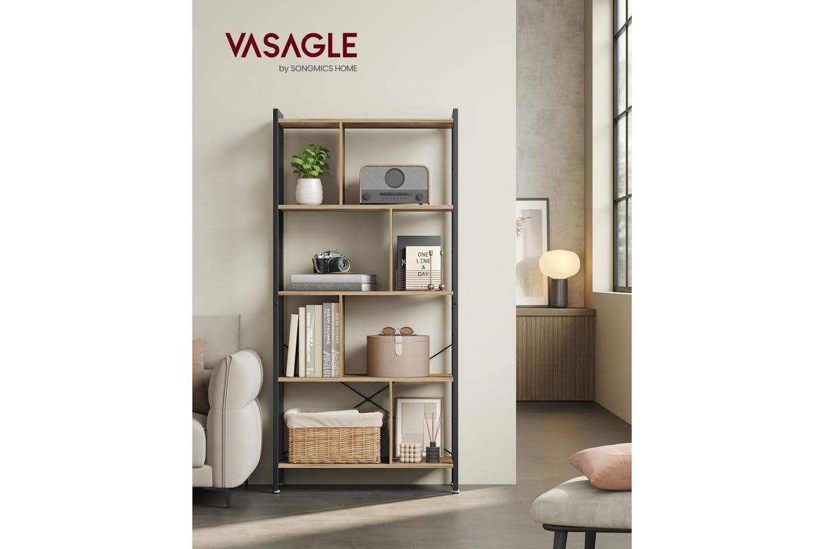 Vasagle Bookcase | Industrial Style | Particleboard & Metal | 154.5cm-2