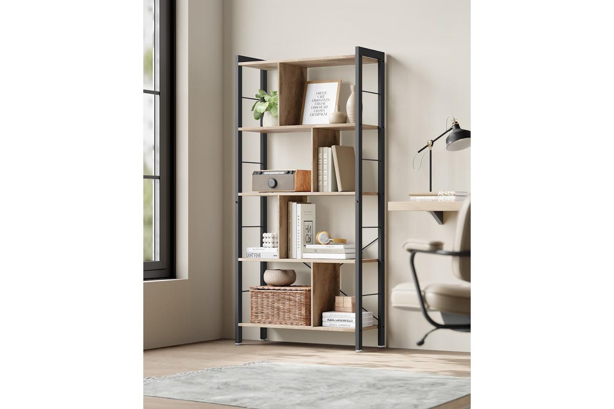 Vasagle Bookcase | Industrial Style | Particleboard & Metal | 154.5cm-3