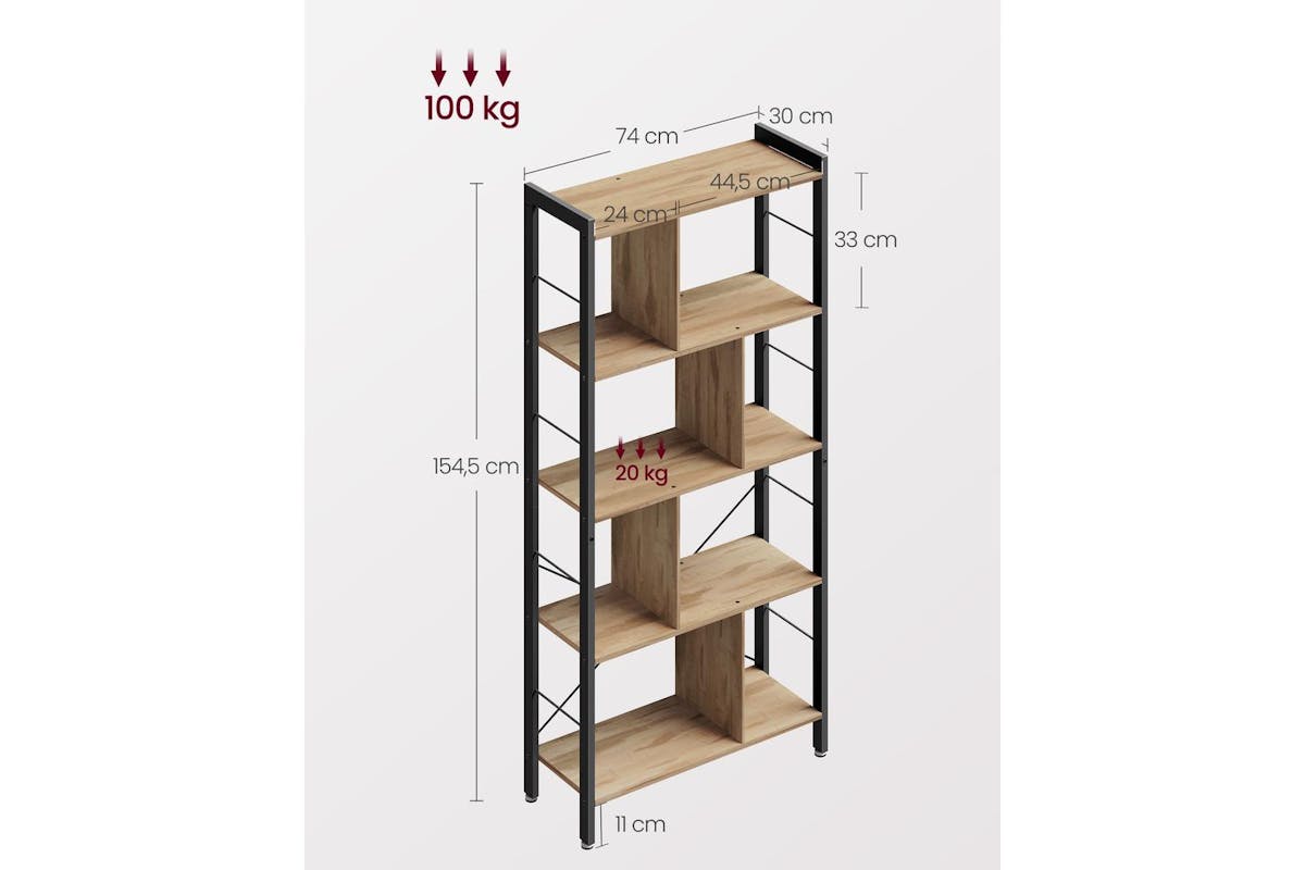 Vasagle Bookcase | Industrial Style | Particleboard & Metal | 154.5cm-6