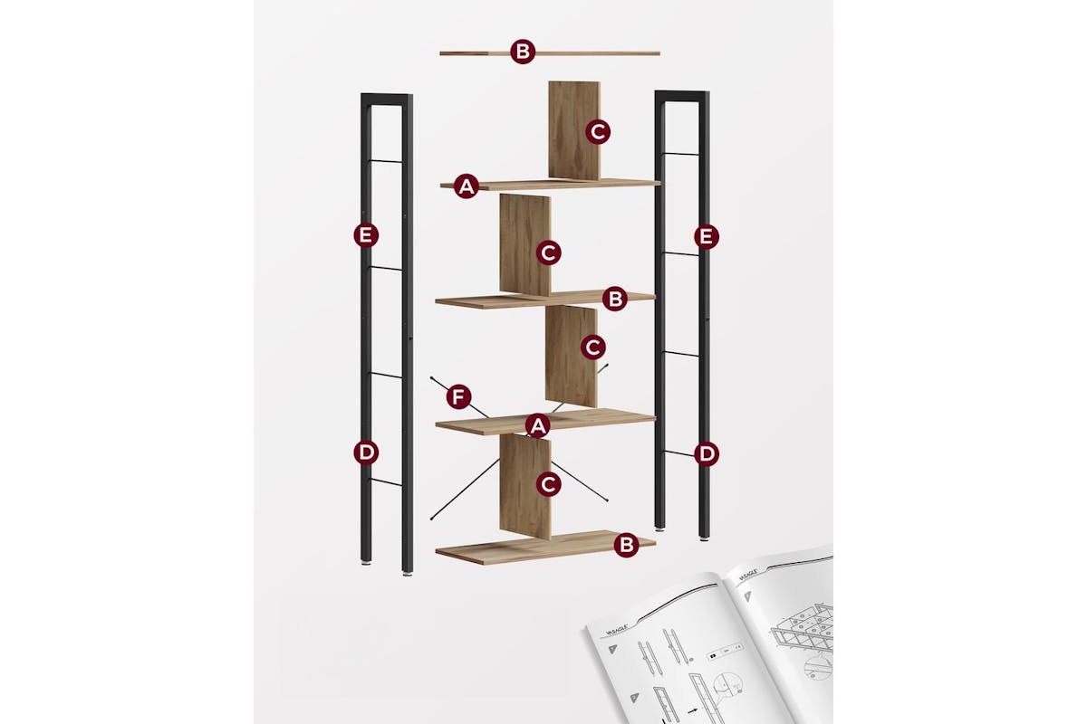 Vasagle Bookcase | Industrial Style | Particleboard & Metal | 154.5cm-7