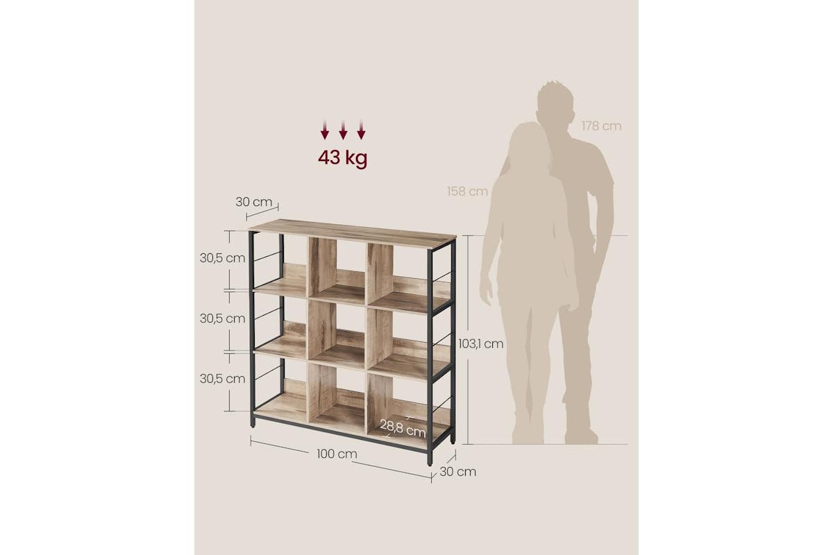 Vasagle Bookcase | Vintage Industrial | 9-cube Shelving Unit-6