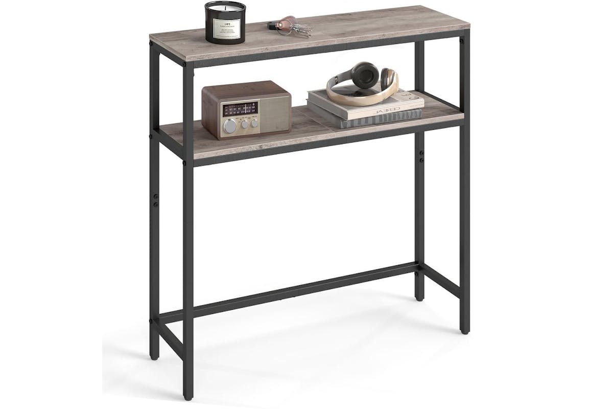 Vasagle Console Table | Modern Black Frame | Heather Greige Shelves | 80cm-2