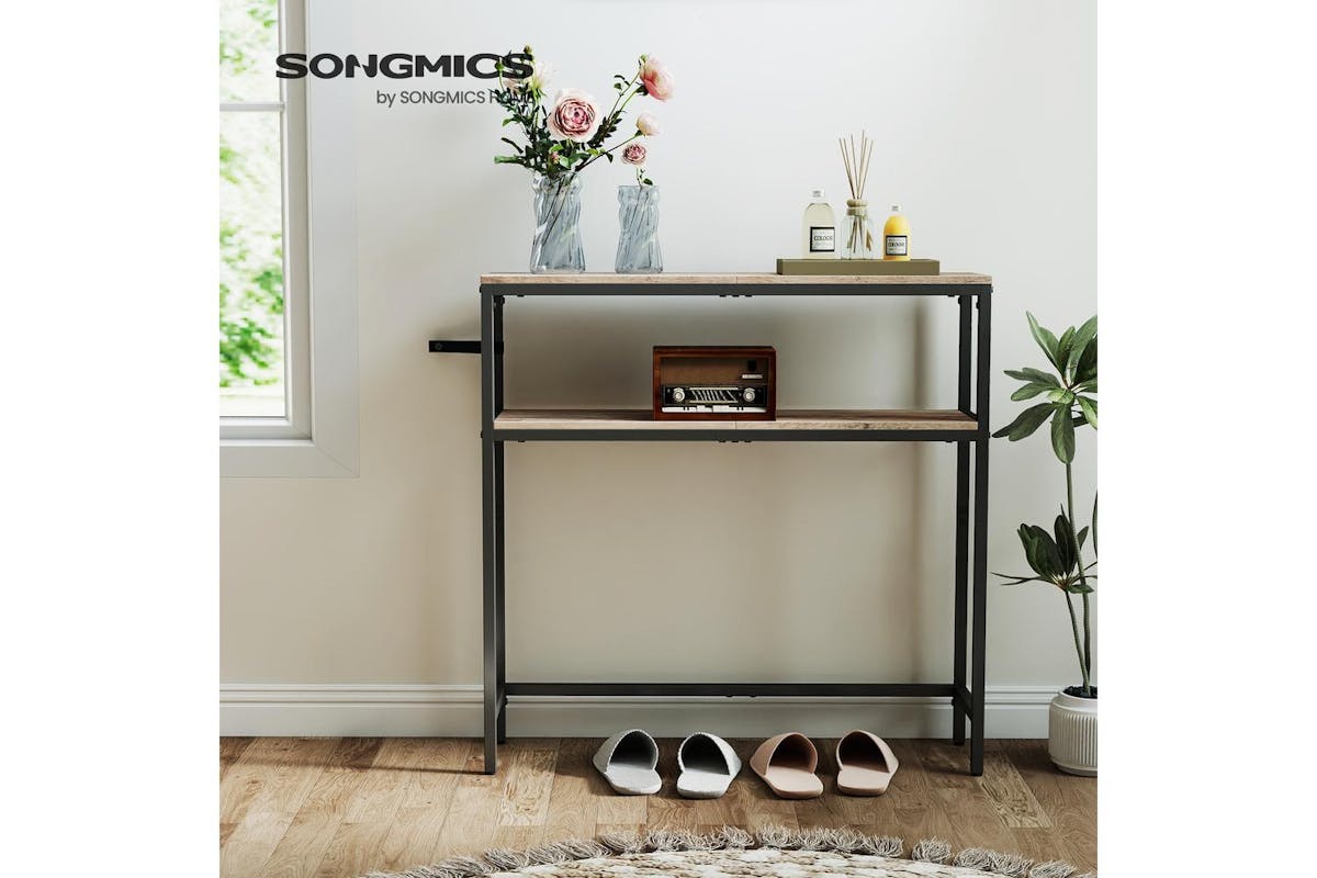 Vasagle Console Table | Modern Black Frame | Heather Greige Shelves | 80cm-4
