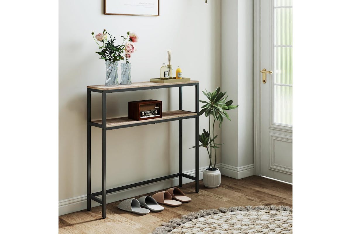 Vasagle Console Table | Modern Black Frame | Heather Greige Shelves | 80cm-5