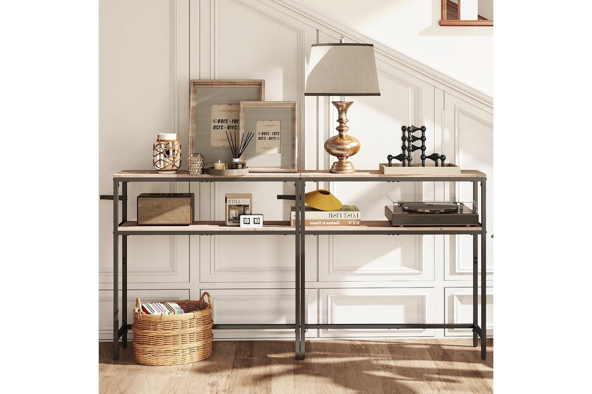 Vasagle Console Table | Modern Black Frame | Heather Greige Shelves | 80cm-8