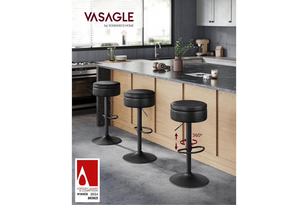 Vasagle Bar Stool | Faux Leather | Adjustable Height | Ink Black-2