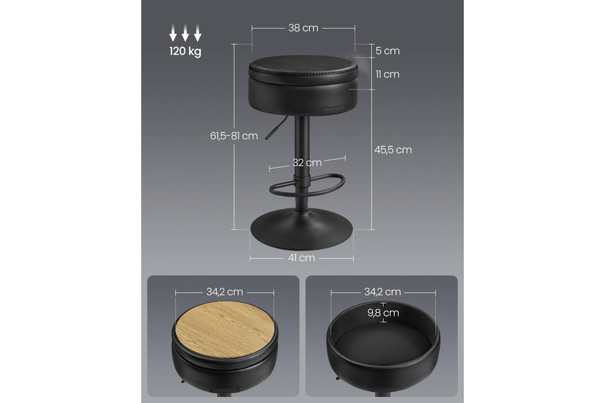Vasagle Bar Stool | Faux Leather | Adjustable Height | Ink Black-5