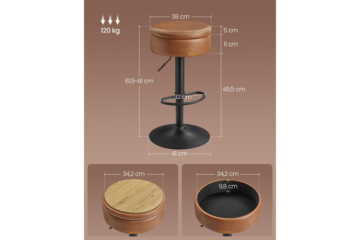 Vasagle Bar Stool | Pu Leather | Adjustable Height-5