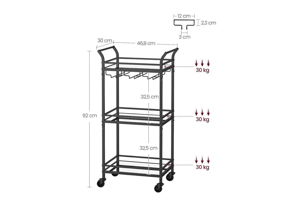 Bar Cart | Bar Table | Steel And Glass | 92 Cm-6