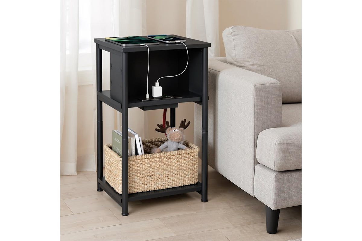 Vasagle End Table | Side Table With Power Strip | Steel And Chipboard | 30 X 34 X 58 Cm-2