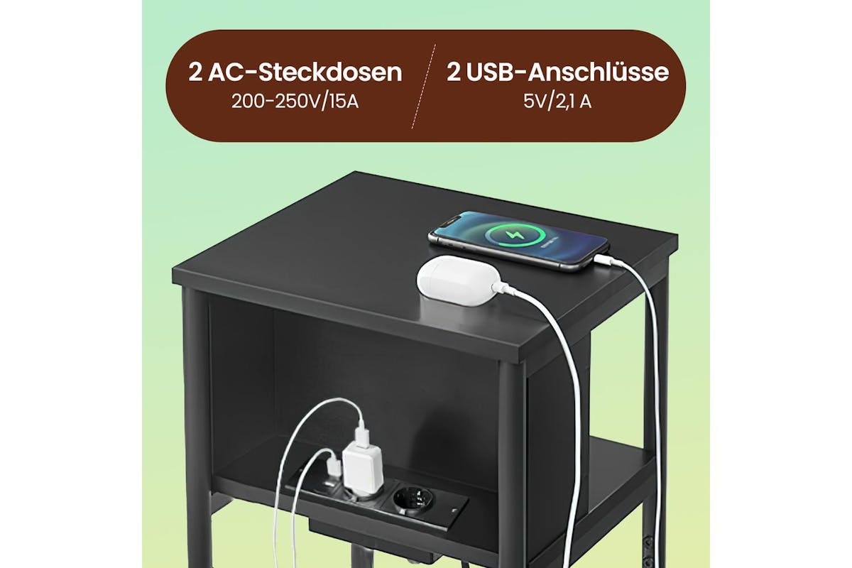 Vasagle End Table | Side Table With Power Strip | Steel And Chipboard | 30 X 34 X 58 Cm-5