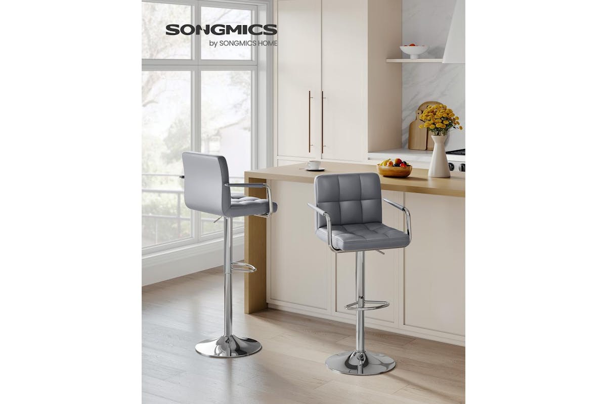 Songmics Bar Chair | Faux Leather | Adjustable Height | Grey-2