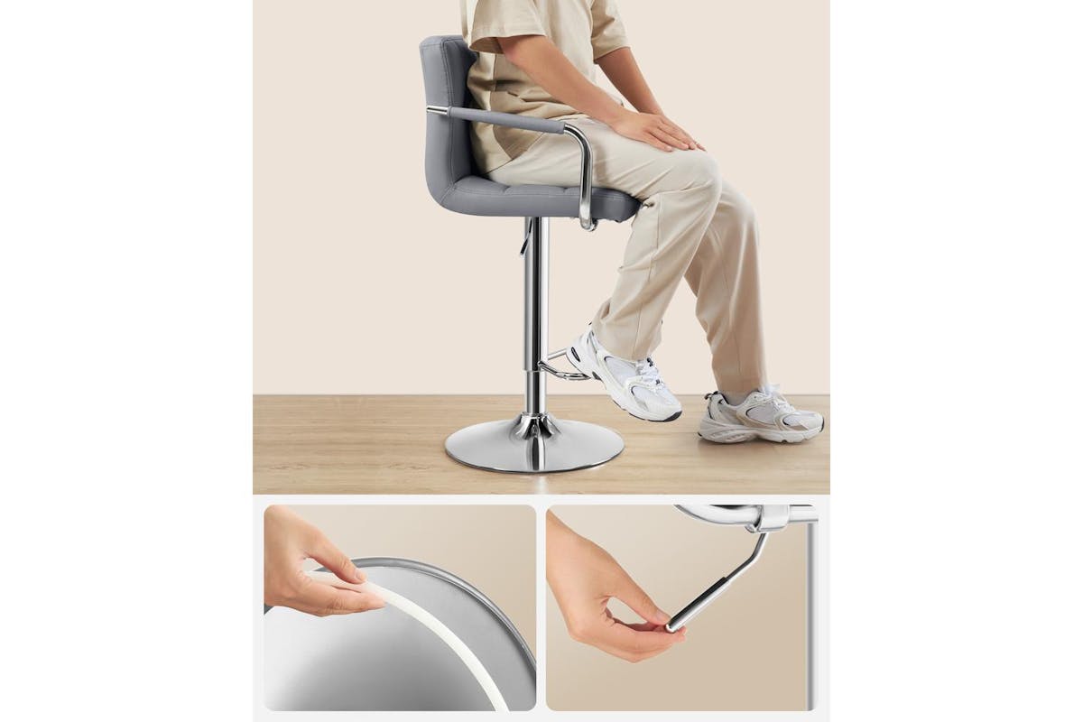 Songmics Bar Chair | Faux Leather | Adjustable Height | Grey-7