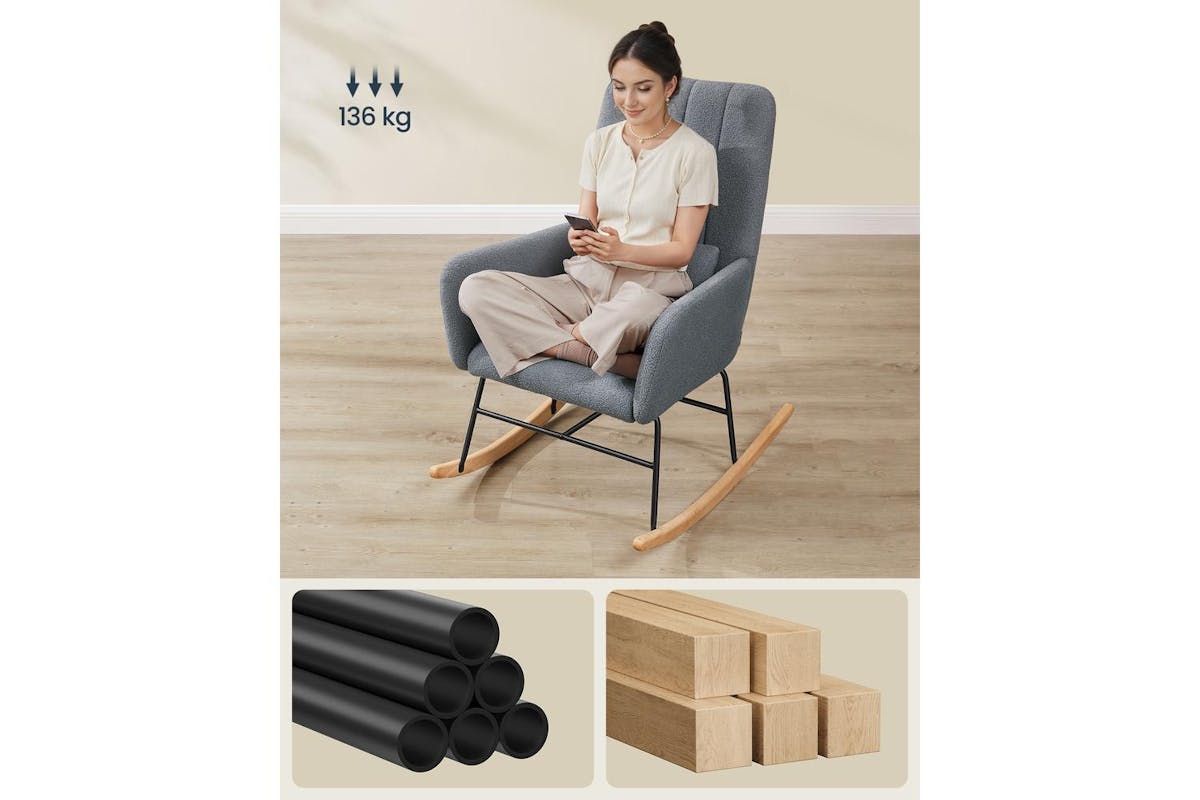 Rocking Chair | Rocking Chair | Fleece | Slate Gray | 89.5 X 67.5 X 106 Cm-4