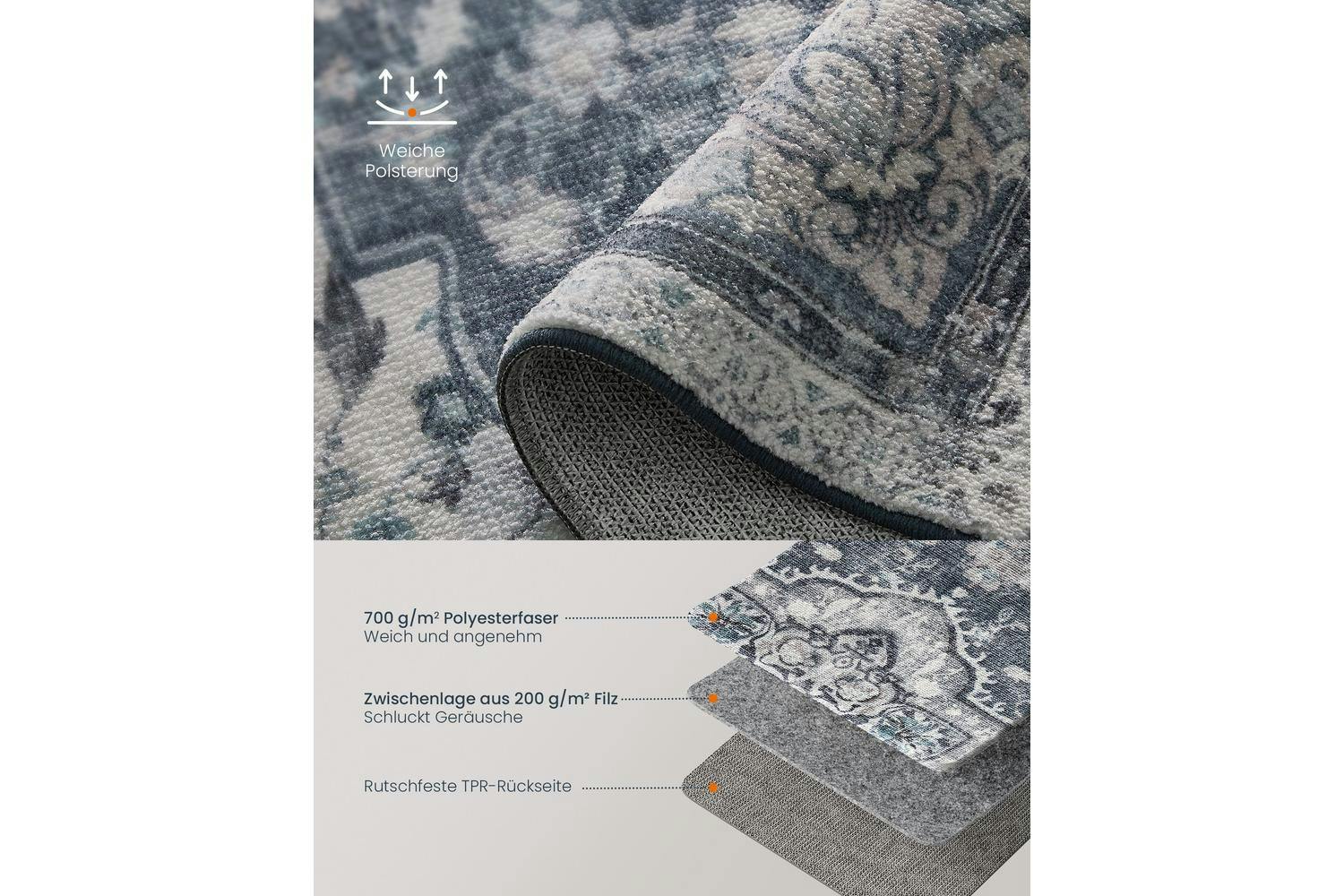 Songmics | Vintage Area Rug | Quiet Gray | 140 x 200 cm-3
