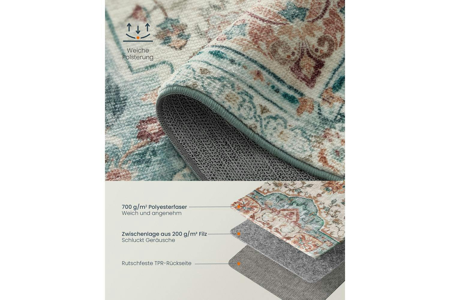 Songmics | Vintage Area Rug | Bremen Blue | 140 x 200 cm-3