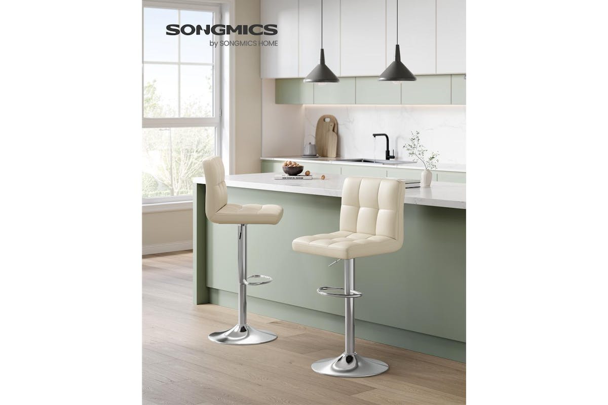 Songmics Bar Stools | Pu Leather | Sand Beige | Adjustable Height-2