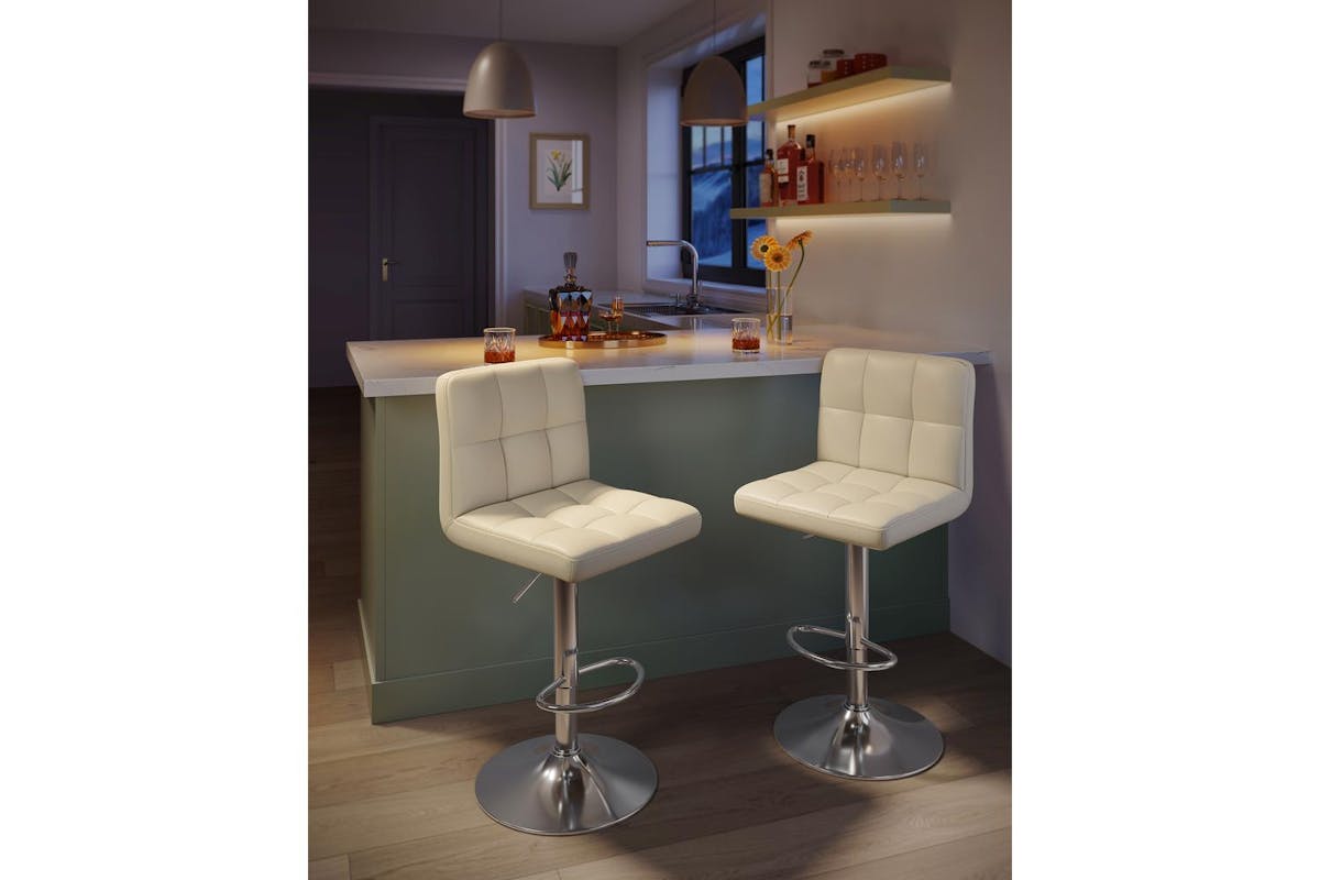 Songmics Bar Stools | Pu Leather | Sand Beige | Adjustable Height-3