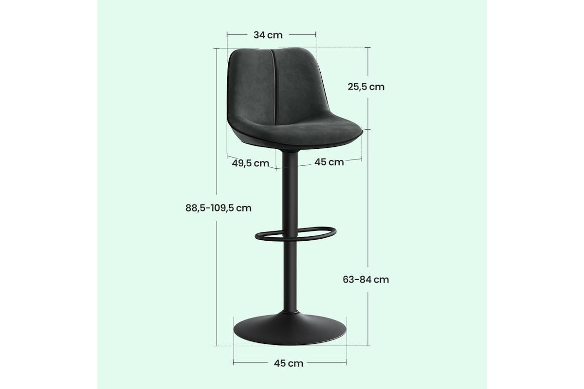 Vasagle Bar Stools | Velvet | Anthracite Gray | Adjustable Height-2