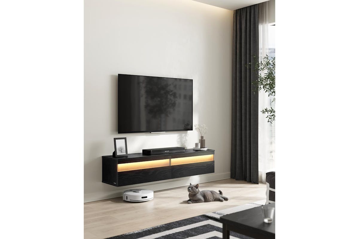 Vasagle Kailyn Tv Stand | Wall Mounted | Ebony Black | 147 X 35 X 30 Cm-2
