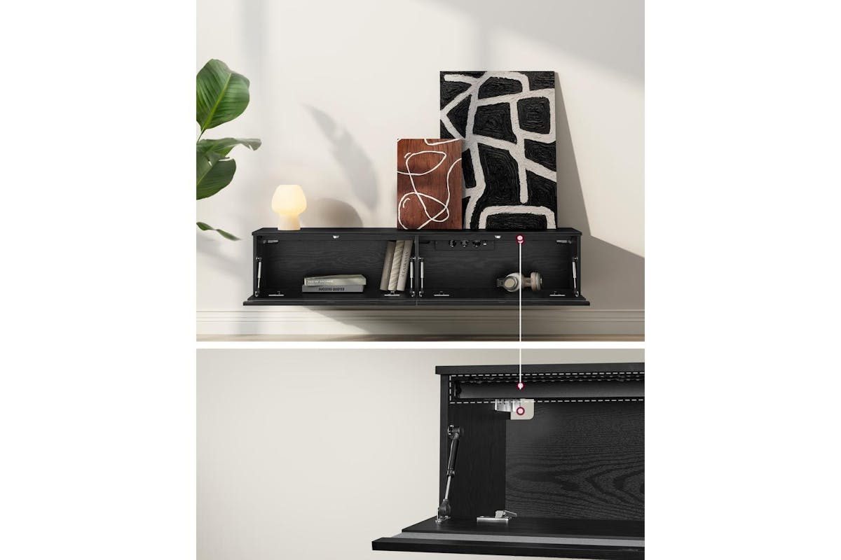 Vasagle Kailyn Tv Stand | Wall Mounted | Ebony Black | 147 X 35 X 30 Cm-3