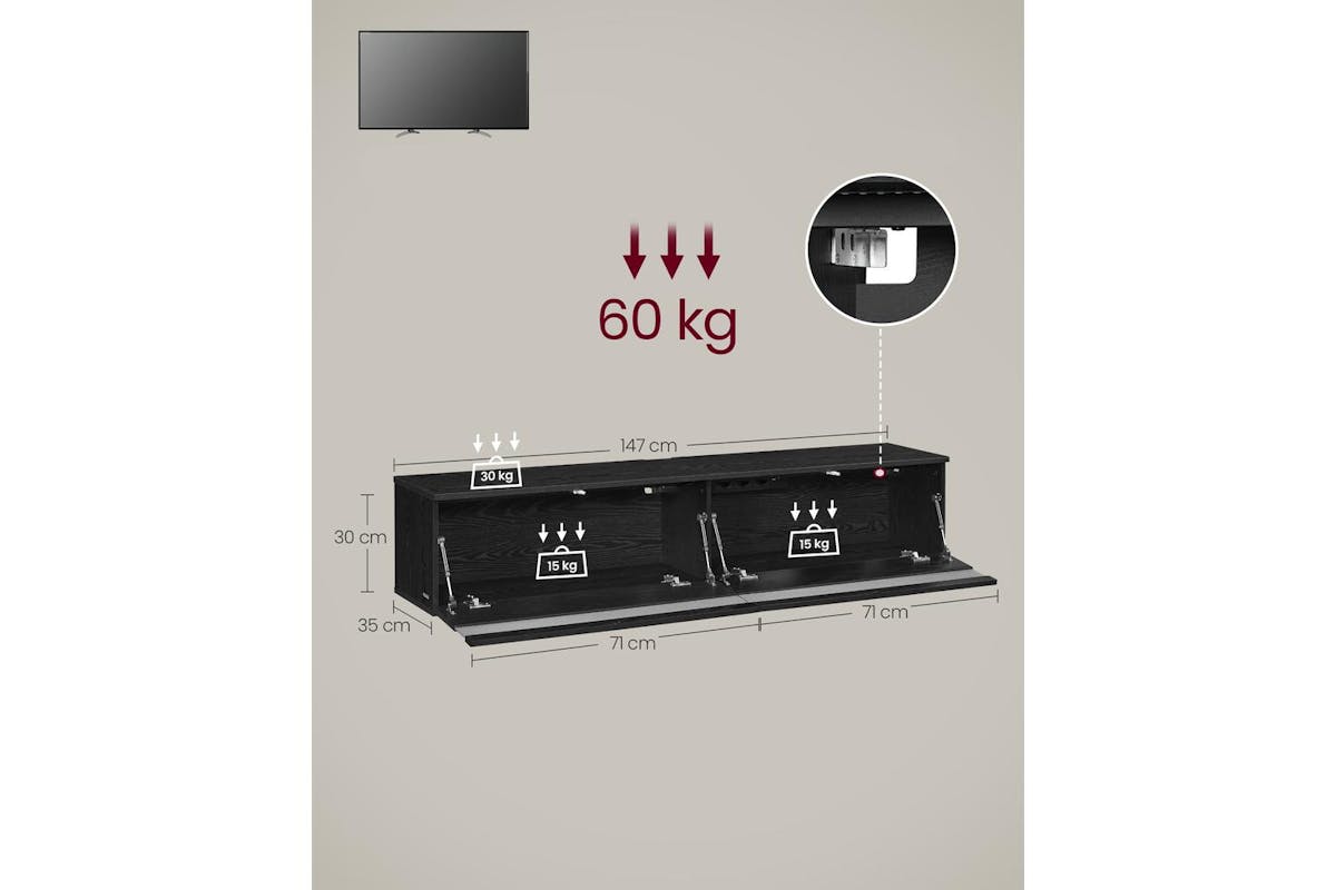 Vasagle Kailyn Tv Stand | Wall Mounted | Ebony Black | 147 X 35 X 30 Cm-6