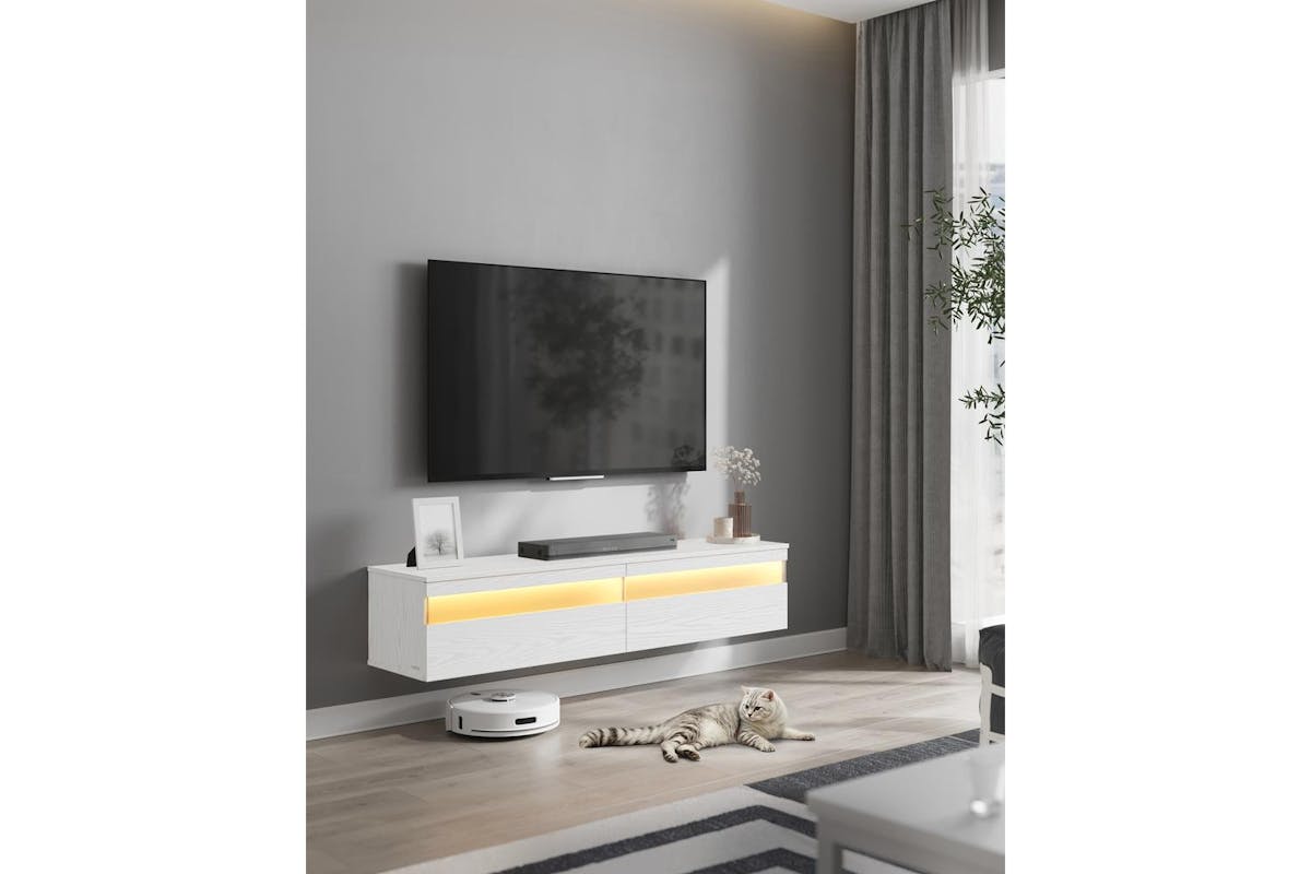 Vasagle Tv Stand | Floating Tv Unit | White | 147 X 35 X 30 Cm-2