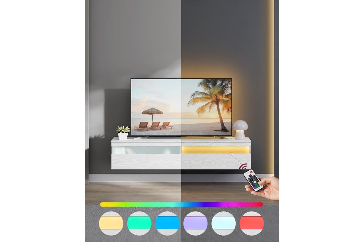 Vasagle Tv Stand | Floating Tv Unit | White | 147 X 35 X 30 Cm-5