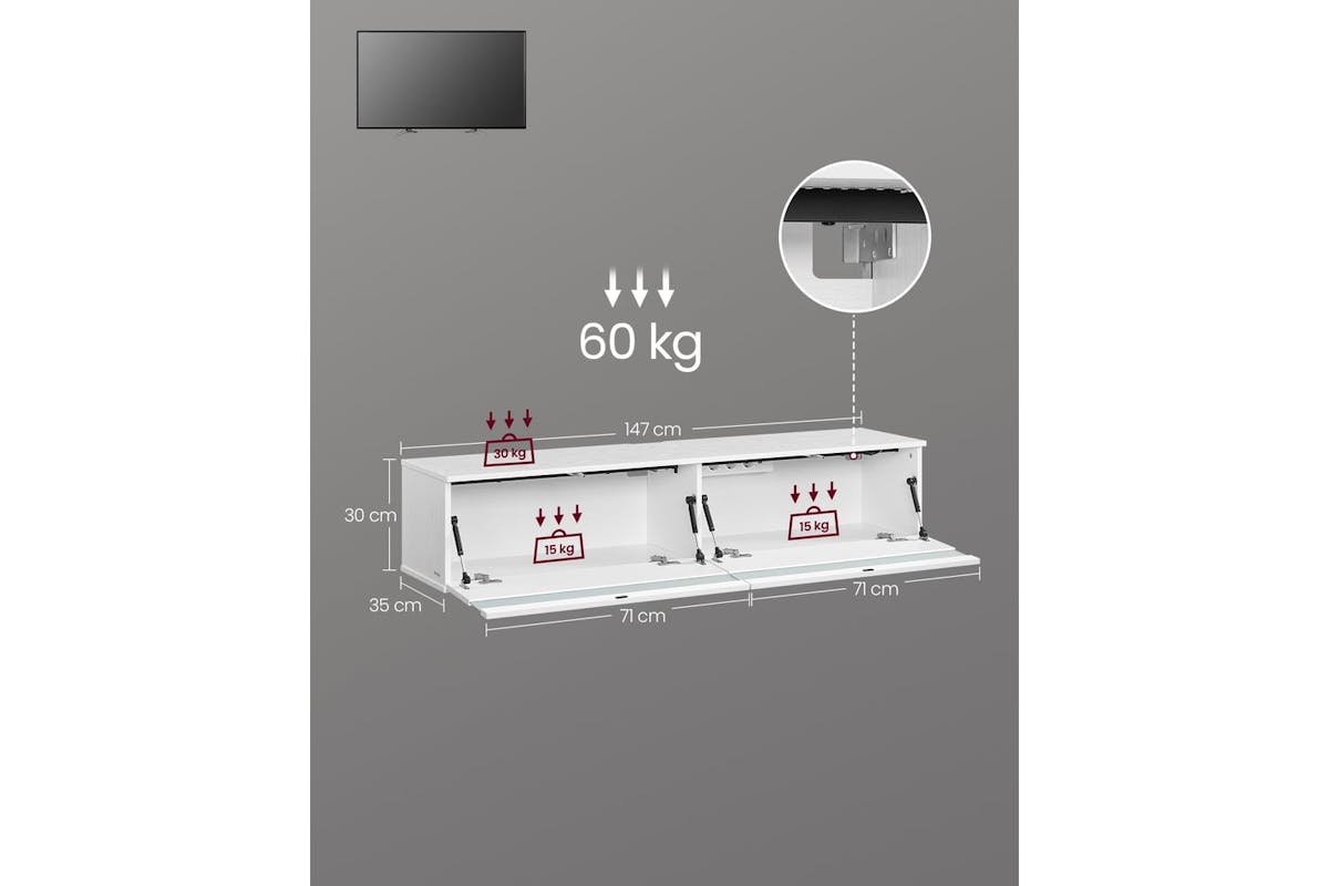 Vasagle Tv Stand | Floating Tv Unit | White | 147 X 35 X 30 Cm-6
