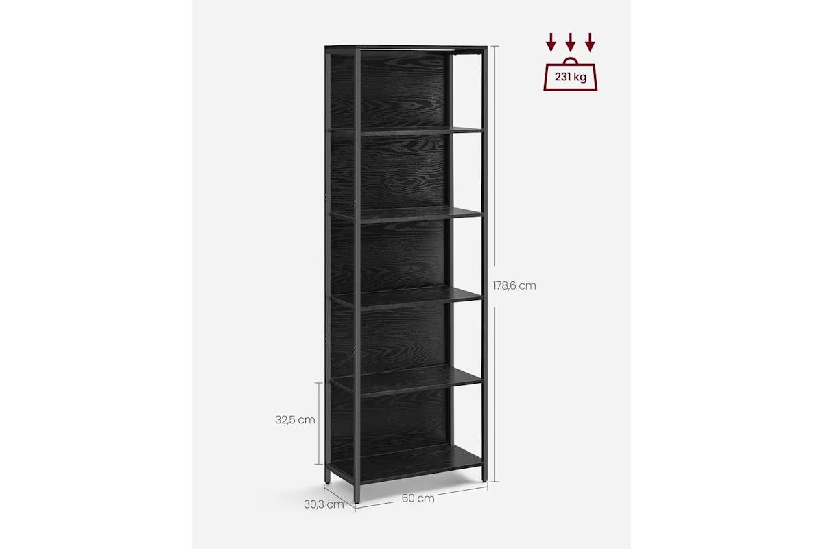Vasagle Bookshelf | Bookcase | Steel And Chipboard | 6-tier | Ebony Black | 30.3 X 60 X 178.6 Cm-2
