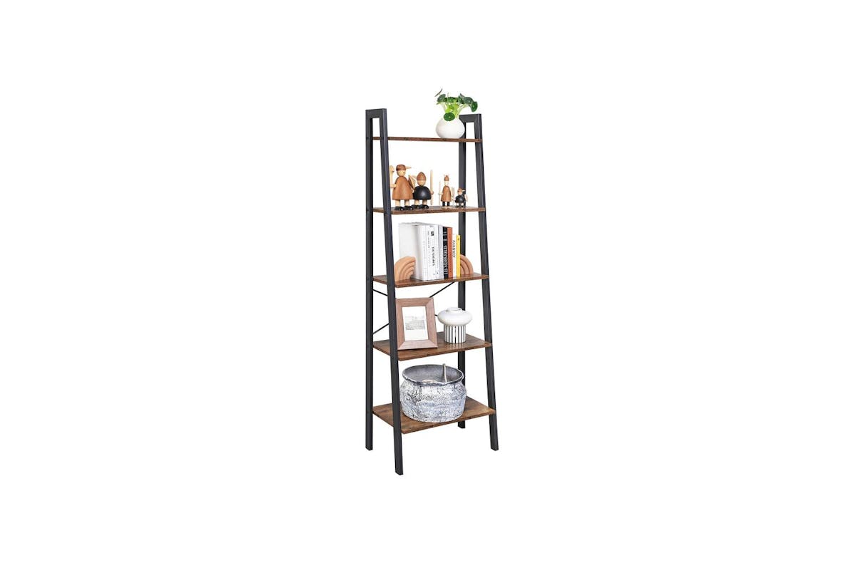 Vasagle Corner Ladder Shelves | Bookcase | Rustic Brown And Black | 56x34x172cm-2