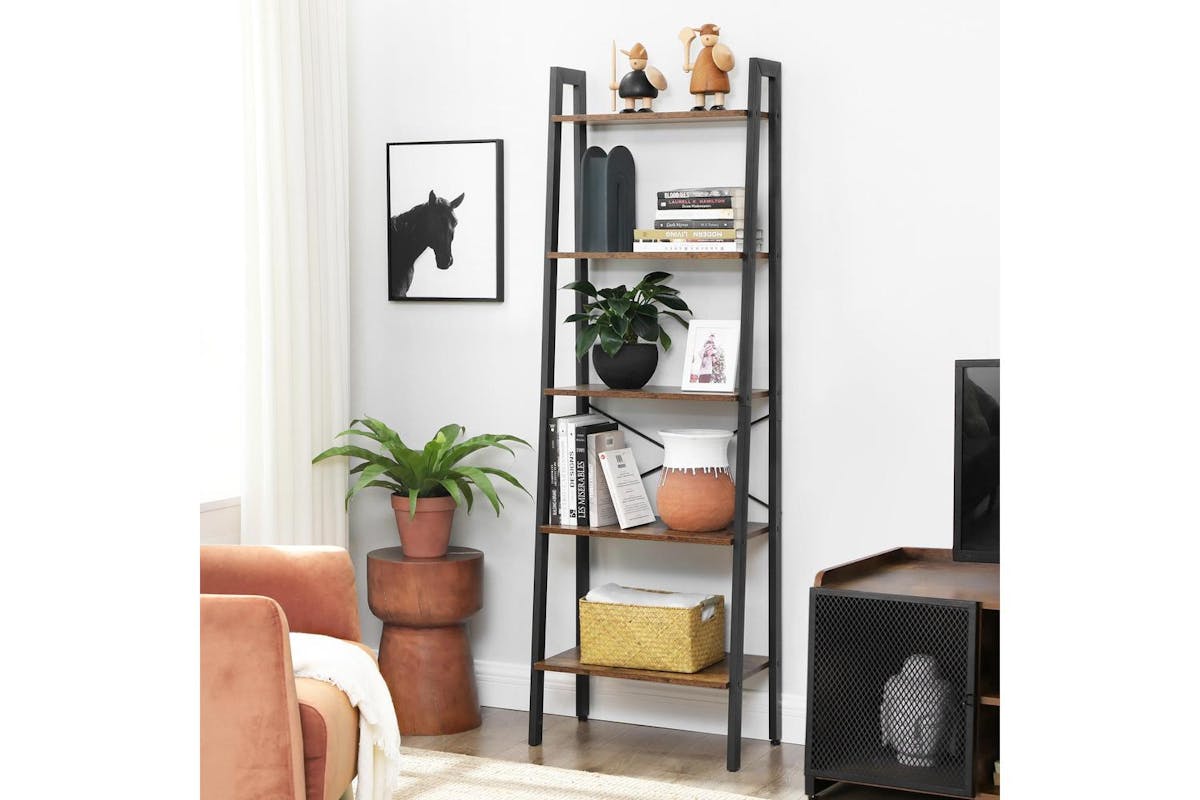 Vasagle Corner Ladder Shelves | Bookcase | Rustic Brown And Black | 56x34x172cm-3