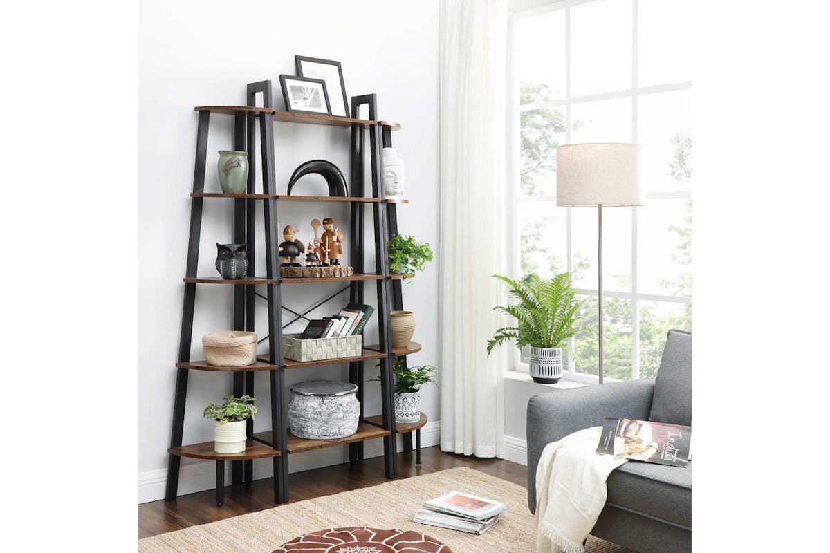 Vasagle Corner Ladder Shelves | Bookcase | Rustic Brown And Black | 56x34x172cm-4