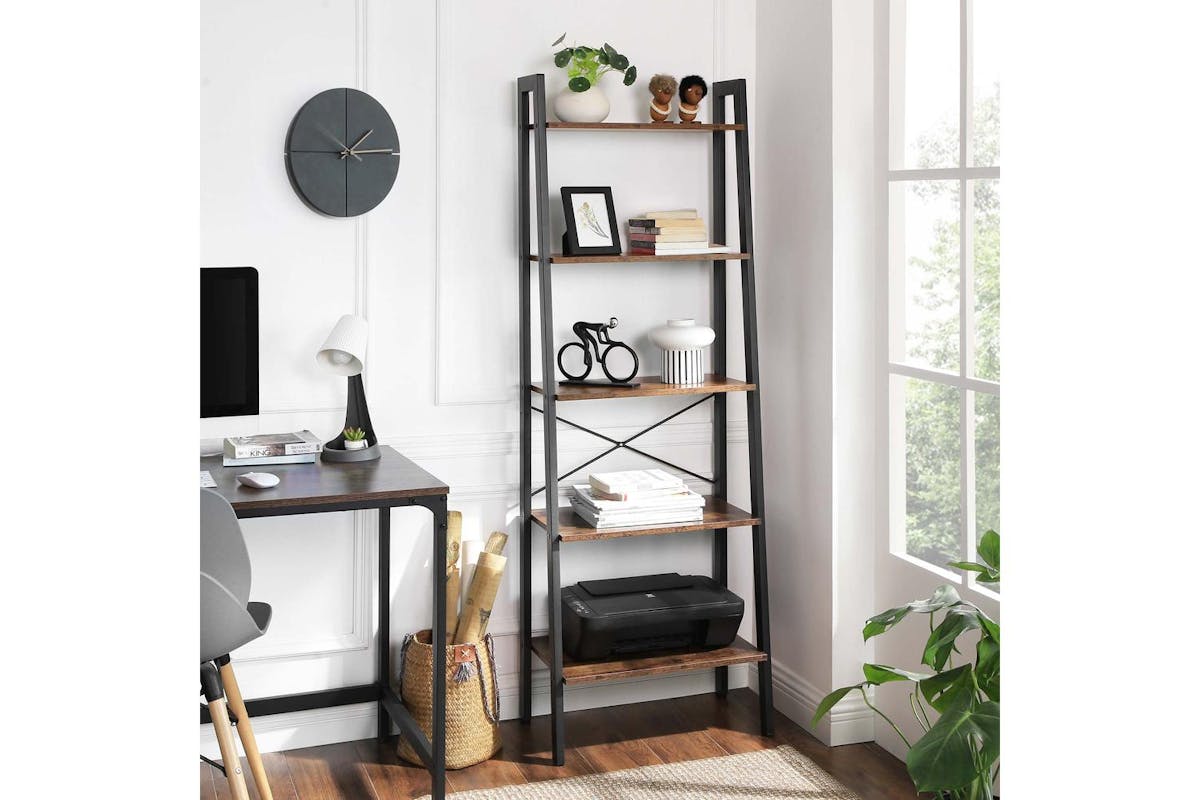 Vasagle Corner Ladder Shelves | Bookcase | Rustic Brown And Black | 56x34x172cm-5