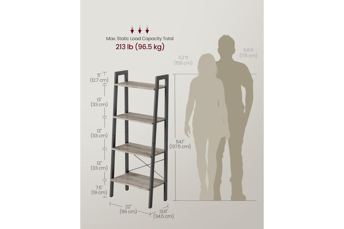 Ladder Shelves | Bookcase | Chipboard And Steel | 137 Cm-3