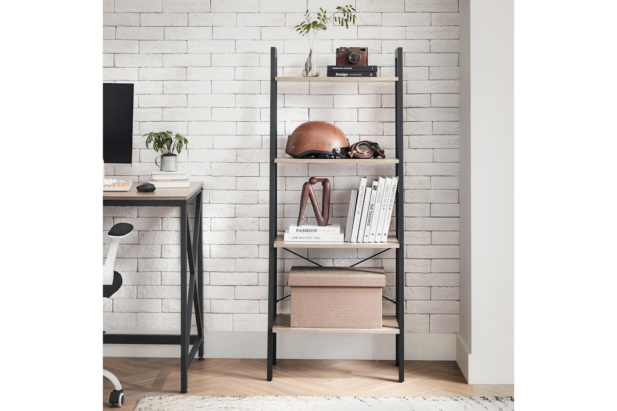 Ladder Shelves | Bookcase | Wood Chipboard And Steel | 56 X 34 X 137.5 Cm-2