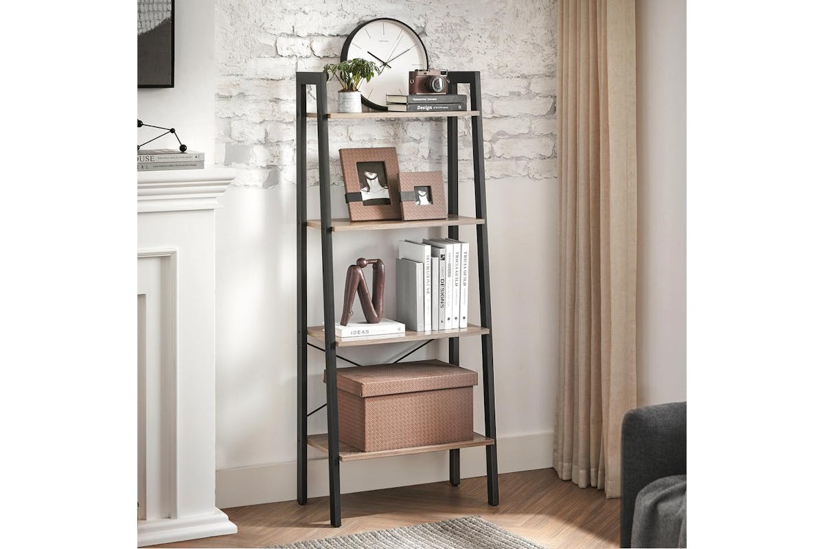 Ladder Shelves | Bookcase | Wood Chipboard And Steel | 56 X 34 X 137.5 Cm-3