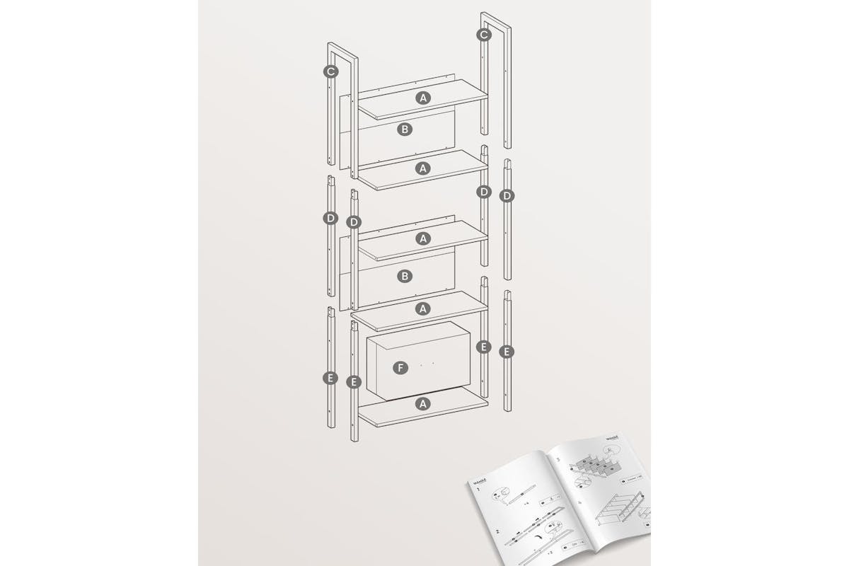Ladder Shelves | Bookcase | Particleboard And Steel | 5-tier-6