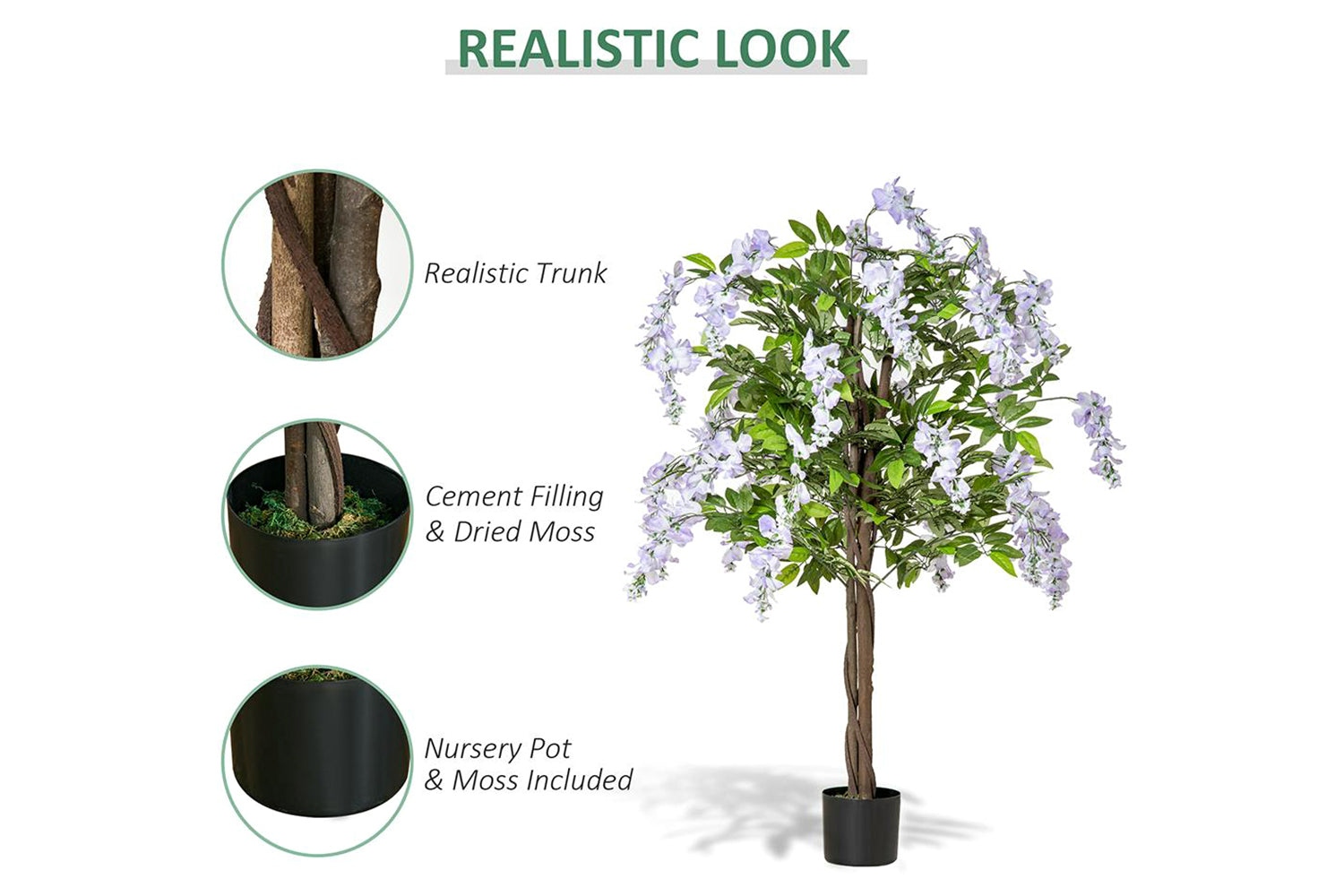 Artificial Wisteria Flower Tree | Green/Lilac | 110 cm-3