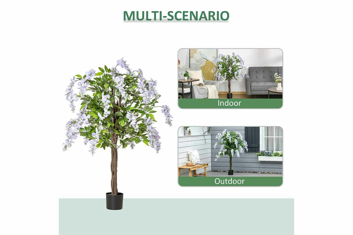 Artificial Wisteria Flower Tree | Green/Lilac | 110 cm-4