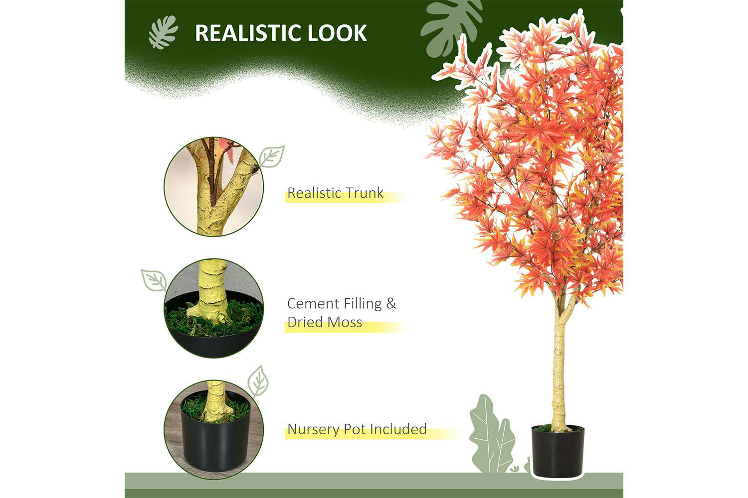 Artificial Red Maple Tree | 135 cm-3
