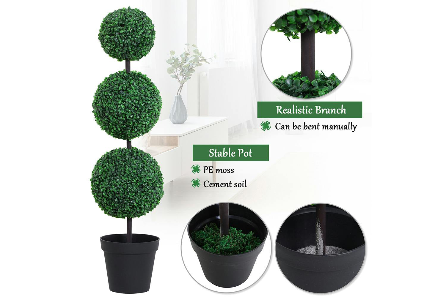Artificial Boxwood Three Balls Plant | Set of 2 | 112 cm-4