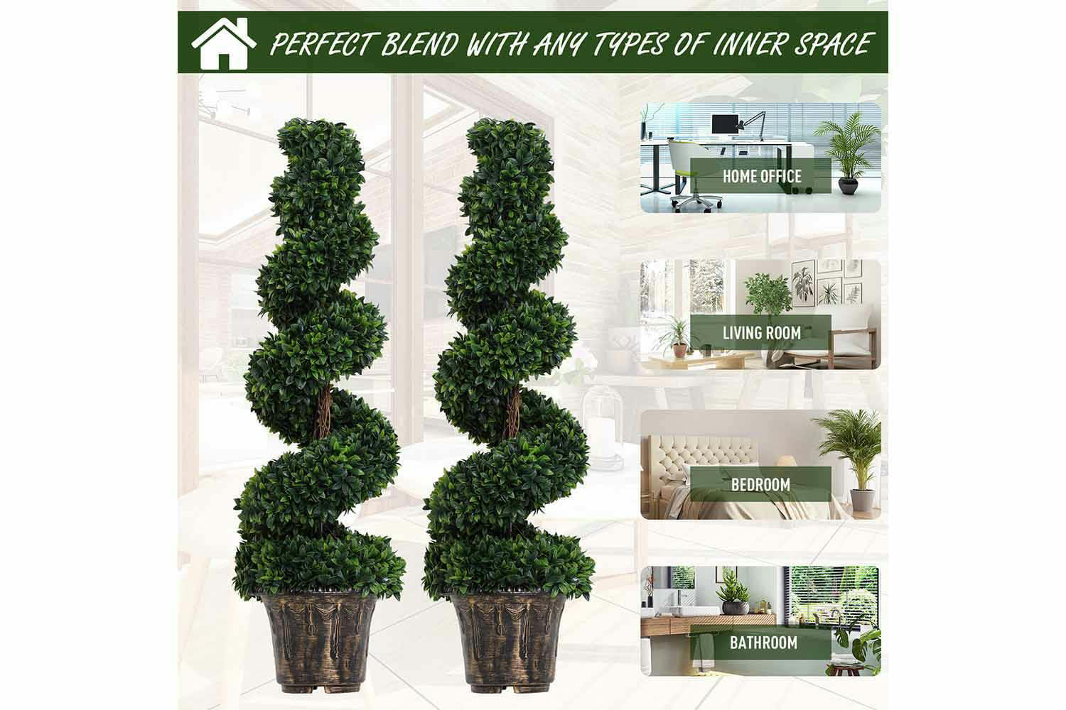 Artificial Boxwood Spiral Trees | Set of 2 | 112 cm-3