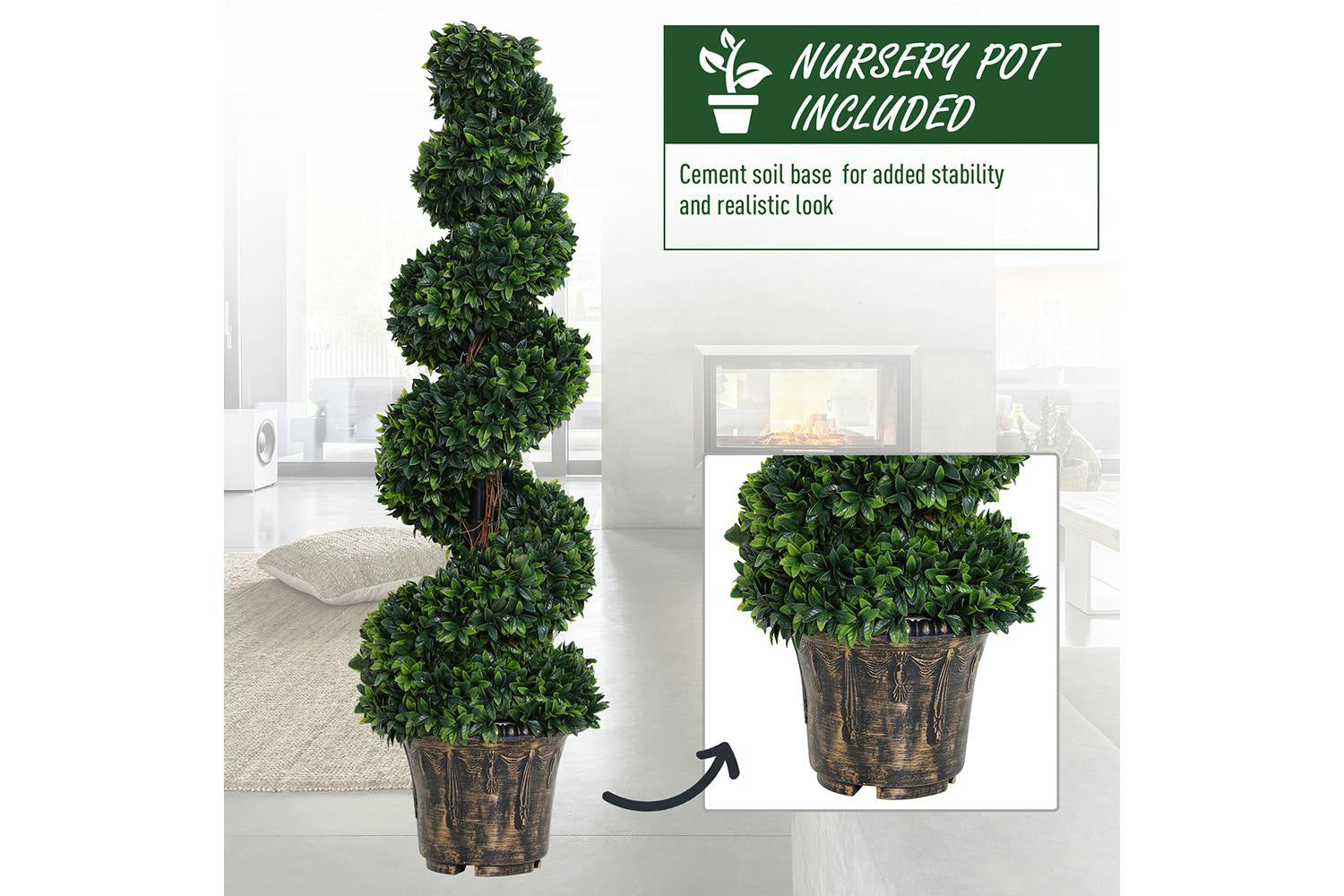 Artificial Boxwood Spiral Trees | Set of 2 | 112 cm-4