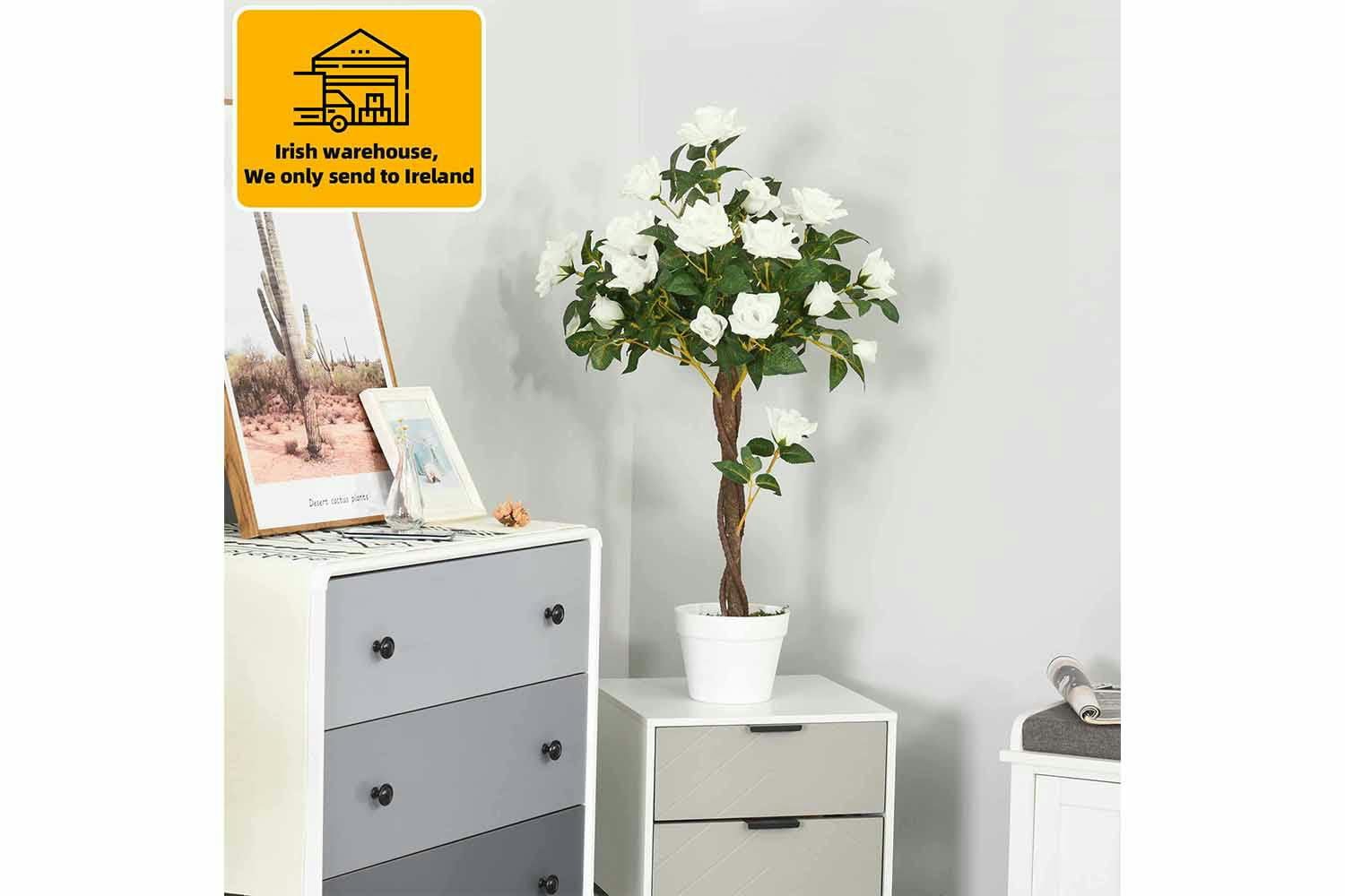 Artificial Camellia Plant | White/Green | 90 cm-2