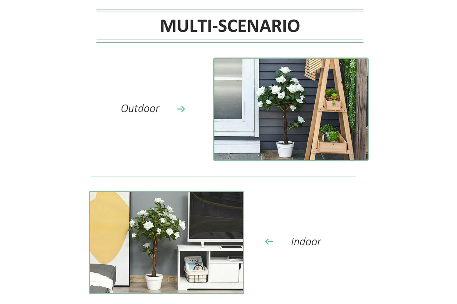 Artificial Camellia Plant | White/Green | 90 cm-3