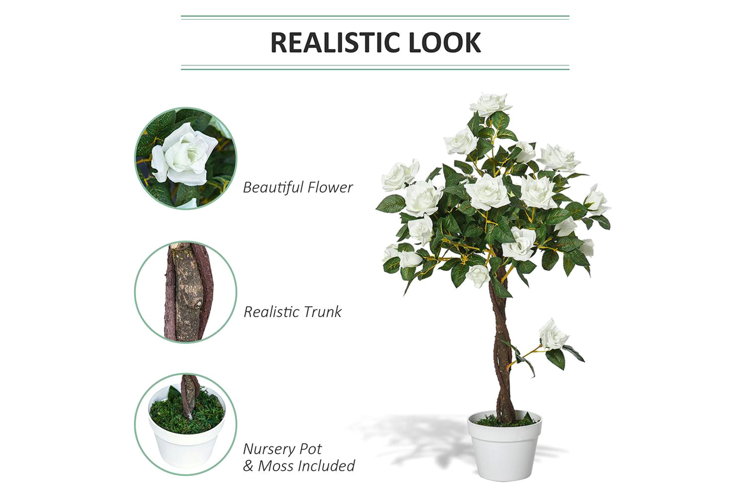 Artificial Camellia Plant | White/Green | 90 cm-4