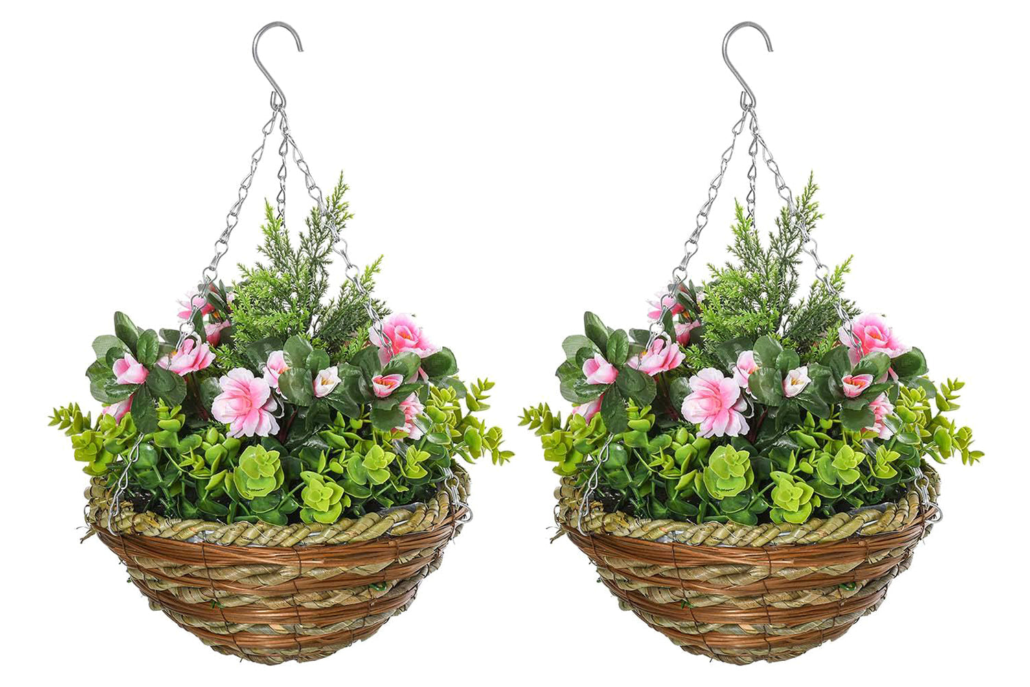 Artificial Small Hanging Plants with Basket | Pink/Green | Set of 2